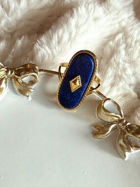 Gold Ring with Lapis Lazuli Stone - Women Jewelry